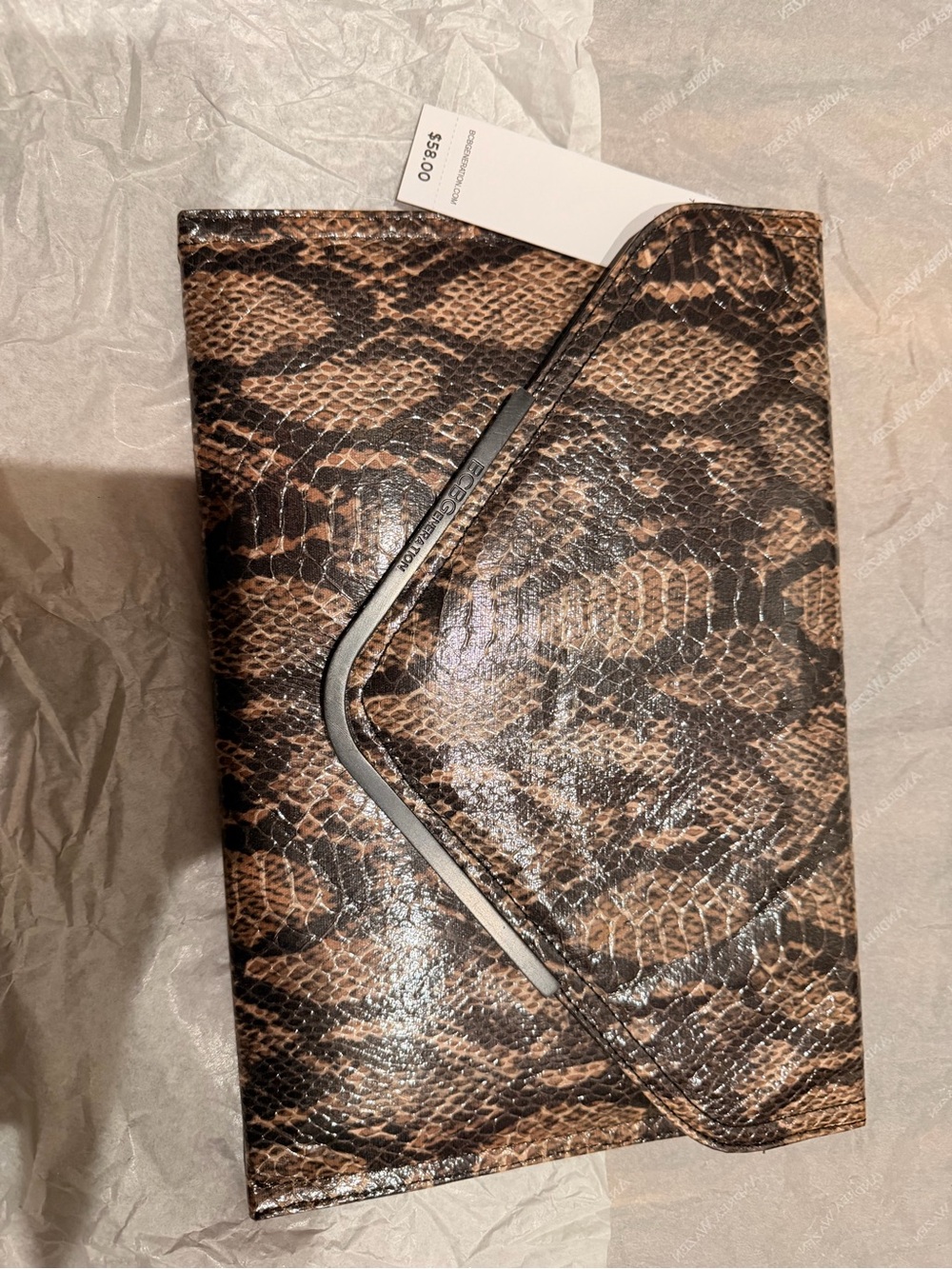 BCBGeneration Brown Snake-Print Envelope Clutch
